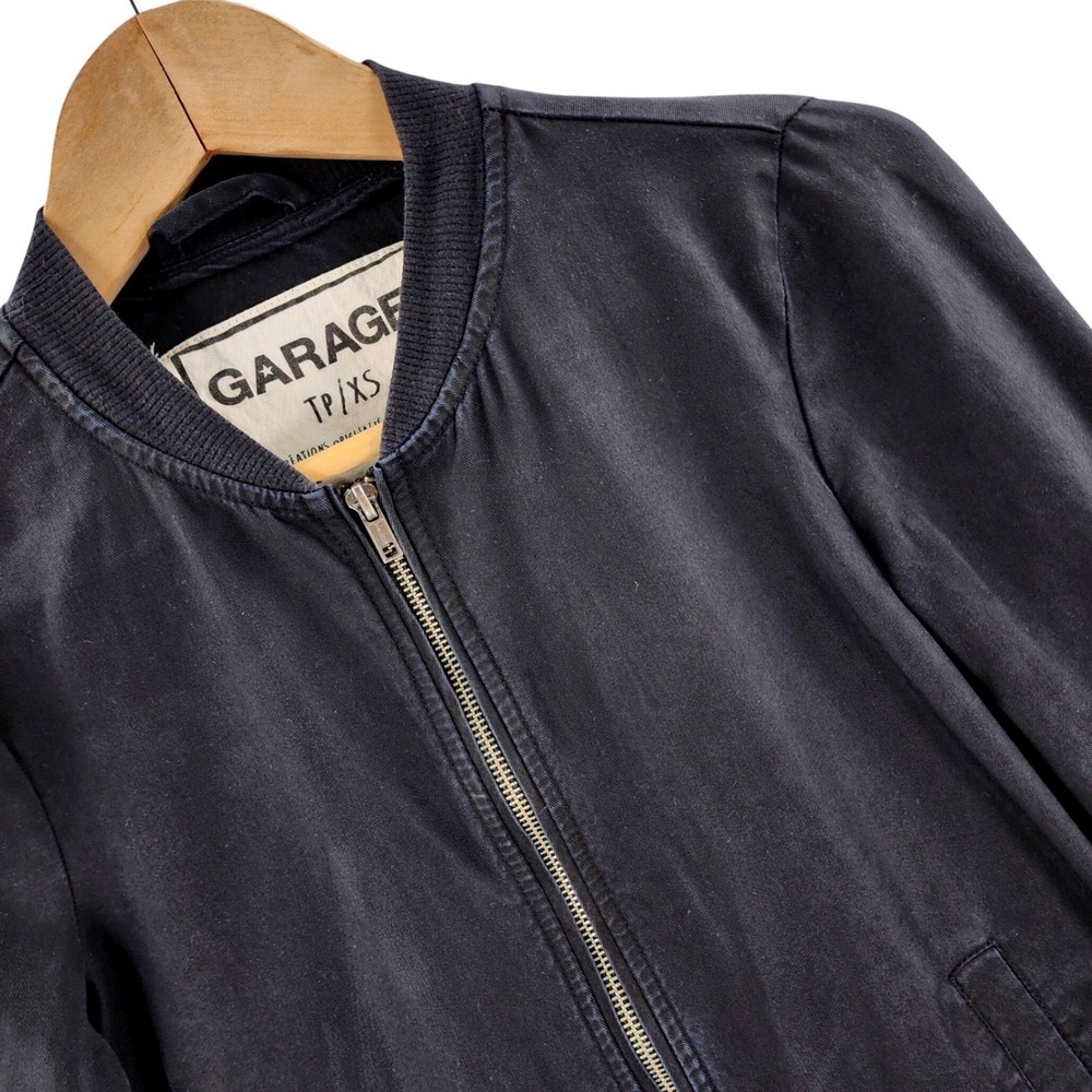 Garage Bomber Jacket Womens XS Black Zip Up Tencel ‎ Lightweight Coat